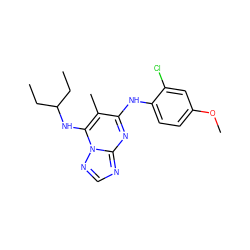 CCC(CC)Nc1c(C)c(Nc2ccc(OC)cc2Cl)nc2ncnn12 ZINC000072119801