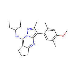 CCC(CC)Nc1c2c(nc3c(-c4cc(C)c(OC)cc4C)c(C)nn13)CCC2 ZINC000034293201