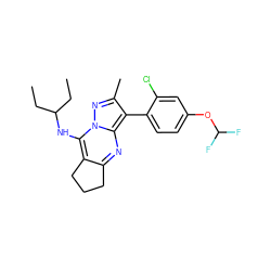 CCC(CC)Nc1c2c(nc3c(-c4ccc(OC(F)F)cc4Cl)c(C)nn13)CCC2 ZINC000072113281