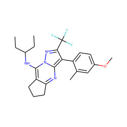 CCC(CC)Nc1c2c(nc3c(-c4ccc(OC)cc4C)c(C(F)(F)F)nn13)CCC2 ZINC000072116433