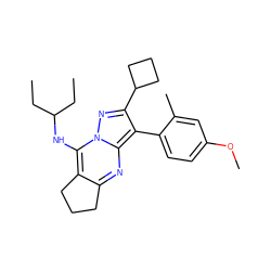 CCC(CC)Nc1c2c(nc3c(-c4ccc(OC)cc4C)c(C4CCC4)nn13)CCC2 ZINC000034232152