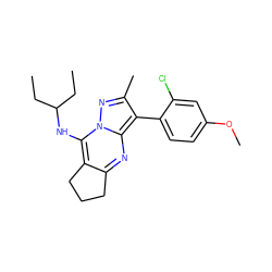 CCC(CC)Nc1c2c(nc3c(-c4ccc(OC)cc4Cl)c(C)nn13)CCC2 ZINC000001553074