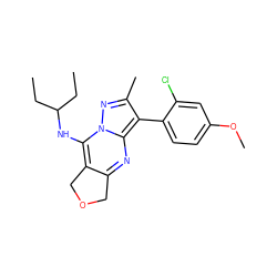 CCC(CC)Nc1c2c(nc3c(-c4ccc(OC)cc4Cl)c(C)nn13)COC2 ZINC000072113785