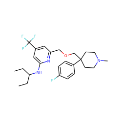 CCC(CC)Nc1cc(C(F)(F)F)cc(COCC2(c3ccc(F)cc3)CCN(C)CC2)n1 ZINC000095589294