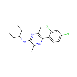 CCC(CC)Nc1nc(C)c(-c2ccc(Cl)cc2Cl)nc1C ZINC000072178377