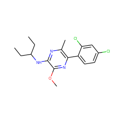 CCC(CC)Nc1nc(C)c(-c2ccc(Cl)cc2Cl)nc1OC ZINC000072178378