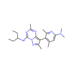 CCC(CC)Nc1nc(C)nc2c(-c3c(C)cc(N(C)C)nc3C)c(C)nn12 ZINC000040408025