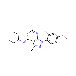 CCC(CC)Nc1nc(C)nc2c1c(C)nn2-c1ccc(OC)cc1C ZINC000045245173