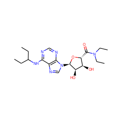 CCC(CC)Nc1ncnc2c1ncn2[C@H]1O[C@H](C(=O)N(CC)CC)[C@@H](O)[C@H]1O ZINC000048998280