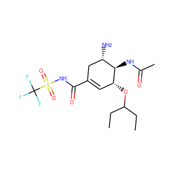 CCC(CC)O[C@@H]1C=C(C(=O)NS(=O)(=O)C(F)(F)F)C[C@H](N)[C@H]1NC(C)=O ZINC000299840790