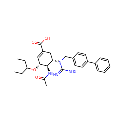 CCC(CC)O[C@@H]1C=C(C(=O)O)C[C@H](N(Cc2ccc(-c3ccccc3)cc2)C(=N)N)[C@H]1NC(C)=O ZINC000299831485