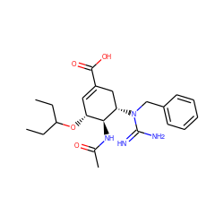 CCC(CC)O[C@@H]1C=C(C(=O)O)C[C@H](N(Cc2ccccc2)C(=N)N)[C@H]1NC(C)=O ZINC000299834505