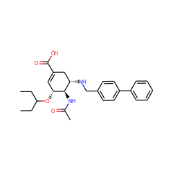 CCC(CC)O[C@@H]1C=C(C(=O)O)C[C@H](NCc2ccc(-c3ccccc3)cc2)[C@H]1NC(C)=O ZINC000213848662