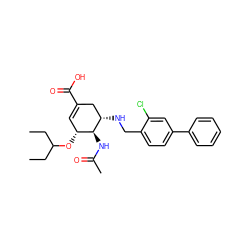 CCC(CC)O[C@@H]1C=C(C(=O)O)C[C@H](NCc2ccc(-c3ccccc3)cc2Cl)[C@H]1NC(C)=O ZINC000213848750