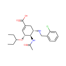 CCC(CC)O[C@@H]1C=C(C(=O)O)C[C@H](NCc2ccccc2Cl)[C@H]1NC(C)=O ZINC000213841751