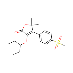 CCC(CC)OC1=C(c2ccc(S(C)(=O)=O)cc2)C(C)(C)OC1=O ZINC000026279362