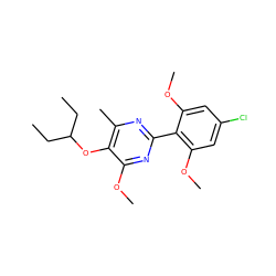 CCC(CC)Oc1c(C)nc(-c2c(OC)cc(Cl)cc2OC)nc1OC ZINC000040973065