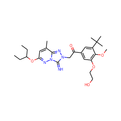 CCC(CC)Oc1cc(C)c2nn(CC(=O)c3cc(OCCO)c(OC)c(C(C)(C)C)c3)c(=N)n2n1 ZINC000115494182