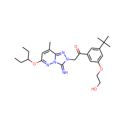 CCC(CC)Oc1cc(C)c2nn(CC(=O)c3cc(OCCO)cc(C(C)(C)C)c3)c(=N)n2n1 ZINC000115497646