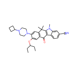 CCC(CC)Oc1cc2c(cc1N1CCN(C3CCC3)CC1)C(C)(C)c1c(c3ccc(C#N)cc3n1C)C2=O ZINC000114801973