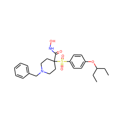 CCC(CC)Oc1ccc(S(=O)(=O)C2(C(=O)NO)CCN(Cc3ccccc3)CC2)cc1 ZINC000026472376