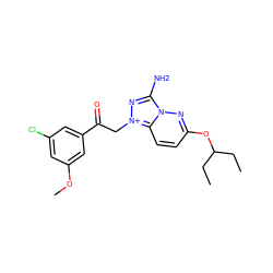 CCC(CC)Oc1ccc2n(n1)c(N)n[n+]2CC(=O)c1cc(Cl)cc(OC)c1 ZINC000115444183