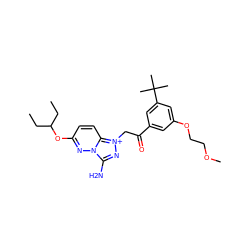 CCC(CC)Oc1ccc2n(n1)c(N)n[n+]2CC(=O)c1cc(OCCOC)cc(C(C)(C)C)c1 ZINC000043206785