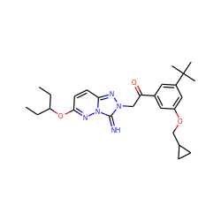 CCC(CC)Oc1ccc2nn(CC(=O)c3cc(OCC4CC4)cc(C(C)(C)C)c3)c(=N)n2n1 ZINC000115495633