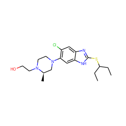 CCC(CC)Sc1nc2cc(Cl)c(N3CCN(CCO)[C@H](C)C3)cc2[nH]1 ZINC000040953552