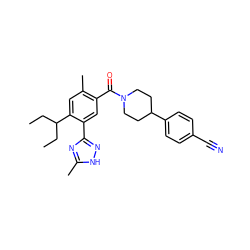 CCC(CC)c1cc(C)c(C(=O)N2CCC(c3ccc(C#N)cc3)CC2)cc1-c1n[nH]c(C)n1 ZINC001772578922