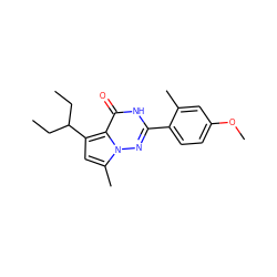 CCC(CC)c1cc(C)n2nc(-c3ccc(OC)cc3C)[nH]c(=O)c12 ZINC000082158239