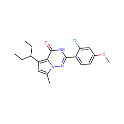 CCC(CC)c1cc(C)n2nc(-c3ccc(OC)cc3Cl)[nH]c(=O)c12 ZINC000073220320