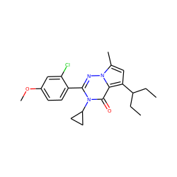 CCC(CC)c1cc(C)n2nc(-c3ccc(OC)cc3Cl)n(C3CC3)c(=O)c12 ZINC000073223642