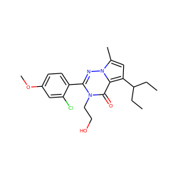 CCC(CC)c1cc(C)n2nc(-c3ccc(OC)cc3Cl)n(CCO)c(=O)c12 ZINC000073223220