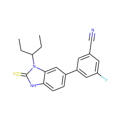 CCC(CC)n1c(=S)[nH]c2ccc(-c3cc(F)cc(C#N)c3)cc21 ZINC000028869010