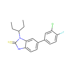 CCC(CC)n1c(=S)[nH]c2ccc(-c3ccc(F)c(Cl)c3)cc21 ZINC000028869005