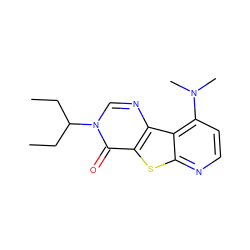 CCC(CC)n1cnc2c(sc3nccc(N(C)C)c32)c1=O ZINC000013676145