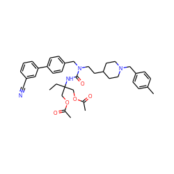 CCC(COC(C)=O)(COC(C)=O)NC(=O)N(CCC1CCN(Cc2ccc(C)cc2)CC1)Cc1ccc(-c2cccc(C#N)c2)cc1 ZINC000028874439