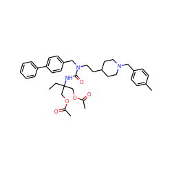 CCC(COC(C)=O)(COC(C)=O)NC(=O)N(CCC1CCN(Cc2ccc(C)cc2)CC1)Cc1ccc(-c2ccccc2)cc1 ZINC000028874453