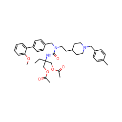 CCC(COC(C)=O)(COC(C)=O)NC(=O)N(CCC1CCN(Cc2ccc(C)cc2)CC1)Cc1ccc(-c2ccccc2OC)cc1 ZINC000028874430