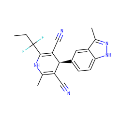 CCC(F)(F)C1=C(C#N)[C@@H](c2ccc3[nH]nc(C)c3c2)C(C#N)=C(C)N1 ZINC000116589976