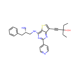 CCC(O)(C#Cc1csc2c(NC[C@@H](N)Cc3ccccc3)nc(-c3ccncc3)nc12)CC ZINC000223695027