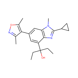 CCC(O)(CC)c1cc(-c2c(C)noc2C)cc2c1nc(C1CC1)n2C ZINC000219358472