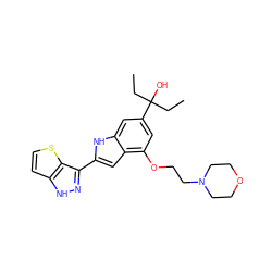 CCC(O)(CC)c1cc(OCCN2CCOCC2)c2cc(-c3n[nH]c4ccsc34)[nH]c2c1 ZINC000084617680