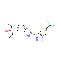 CCC(O)(CC)c1ccc2cc(-c3n[nH]c4cc(C(F)F)sc34)[nH]c2c1 ZINC000084616782