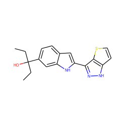 CCC(O)(CC)c1ccc2cc(-c3n[nH]c4ccsc34)[nH]c2c1 ZINC000084617679