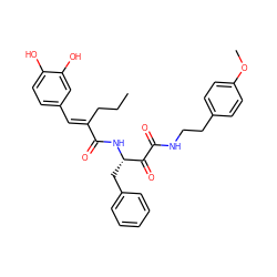 CCC/C(=C\c1ccc(O)c(O)c1)C(=O)N[C@@H](Cc1ccccc1)C(=O)C(=O)NCCc1ccc(OC)cc1 ZINC000071420823