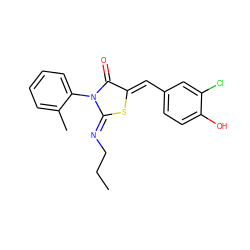 CCC/N=C1\S/C(=C\c2ccc(O)c(Cl)c2)C(=O)N1c1ccccc1C ZINC000049088148