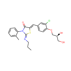 CCC/N=C1\S/C(=C\c2ccc(OC[C@@H](O)CO)c(Cl)c2)C(=O)N1c1ccccc1C ZINC000049784144