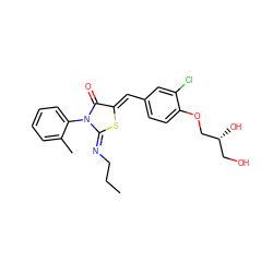 CCC/N=C1\S/C(=C\c2ccc(OC[C@H](O)CO)c(Cl)c2)C(=O)N1c1ccccc1C ZINC000034509627